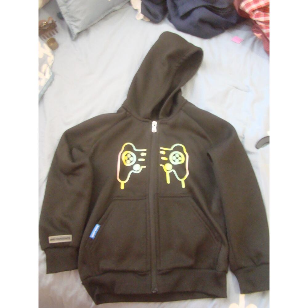 Black Game Controller Graphic Full Zip Boys Hoodie 9Y